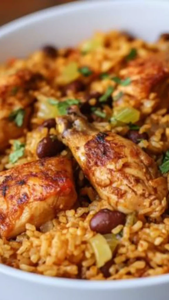 Easy Dominican rice and beans with chicken
