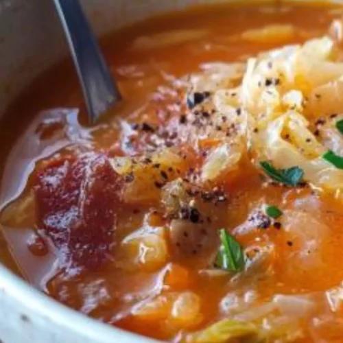 Hungarian cabbage soup with sauerkraut