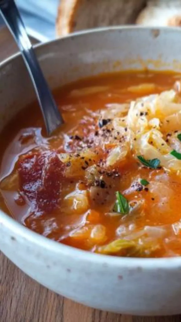 Hungarian cabbage soup with sauerkraut
